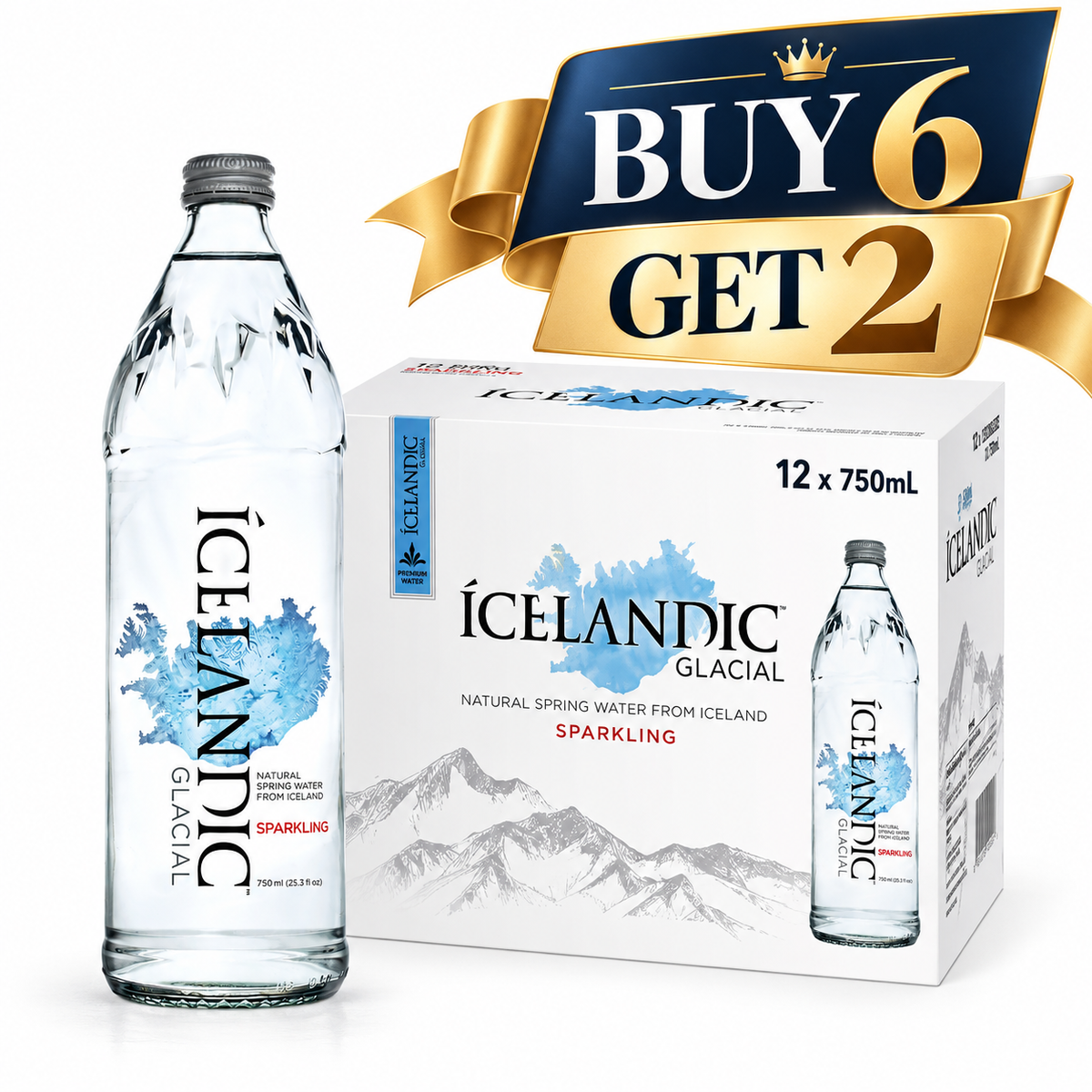 Sparkling Natural Mineral Water Glass 96 X 750 ML -Expiry by Jan 2027 - Stock Liquidation - Offer Buy 6 Get 2 Free